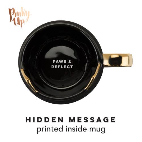 Chloe™ Ceramic Mug - Cat - "Paws & Reflect" - Black & Gold