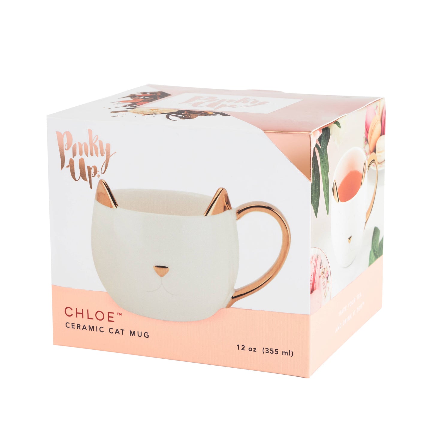 Chloe™ Ceramic Mug - Cat - "Feline Good" - White & Gold