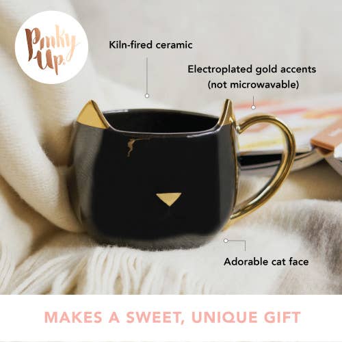 Chloe™ Ceramic Mug - Cat - "Paws & Reflect" - Black & Gold