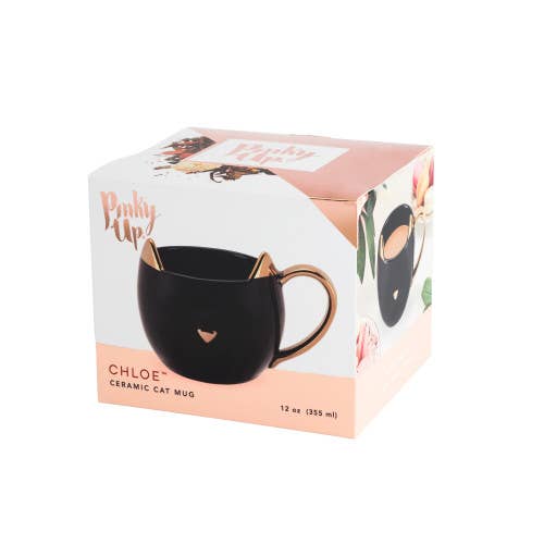 Chloe™ Ceramic Mug - Cat - "Paws & Reflect" - Black & Gold