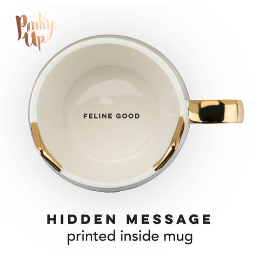 Chloe™ Ceramic Mug - Cat - "Feline Good" - White & Gold
