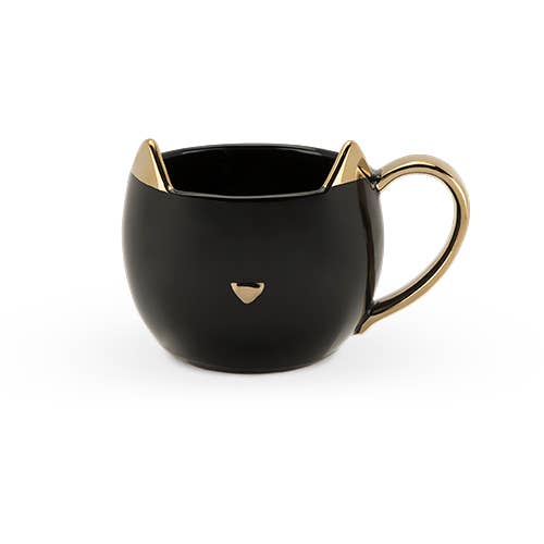 Chloe™ Ceramic Mug - Cat - "Paws & Reflect" - Black & Gold