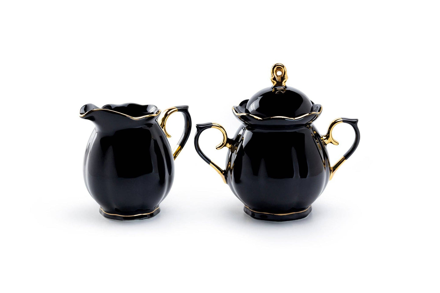 Black Gold Scallop Fine Porcelain Sugar and Creamer Set