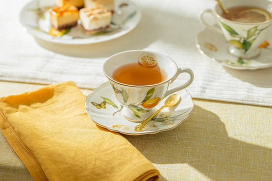 Lemon Butterfly 6oz Fine Porcelain Tea Cup and Saucer