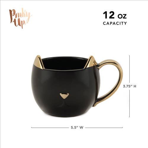 Chloe™ Ceramic Mug - Cat - "Paws & Reflect" - Black & Gold