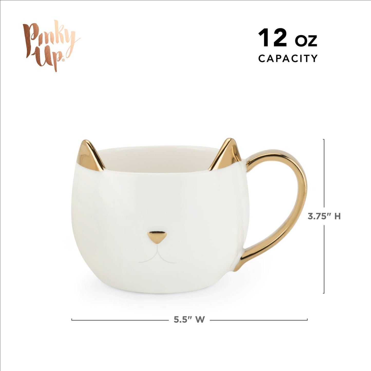 Chloe™ Ceramic Mug - Cat - "Feline Good" - White & Gold